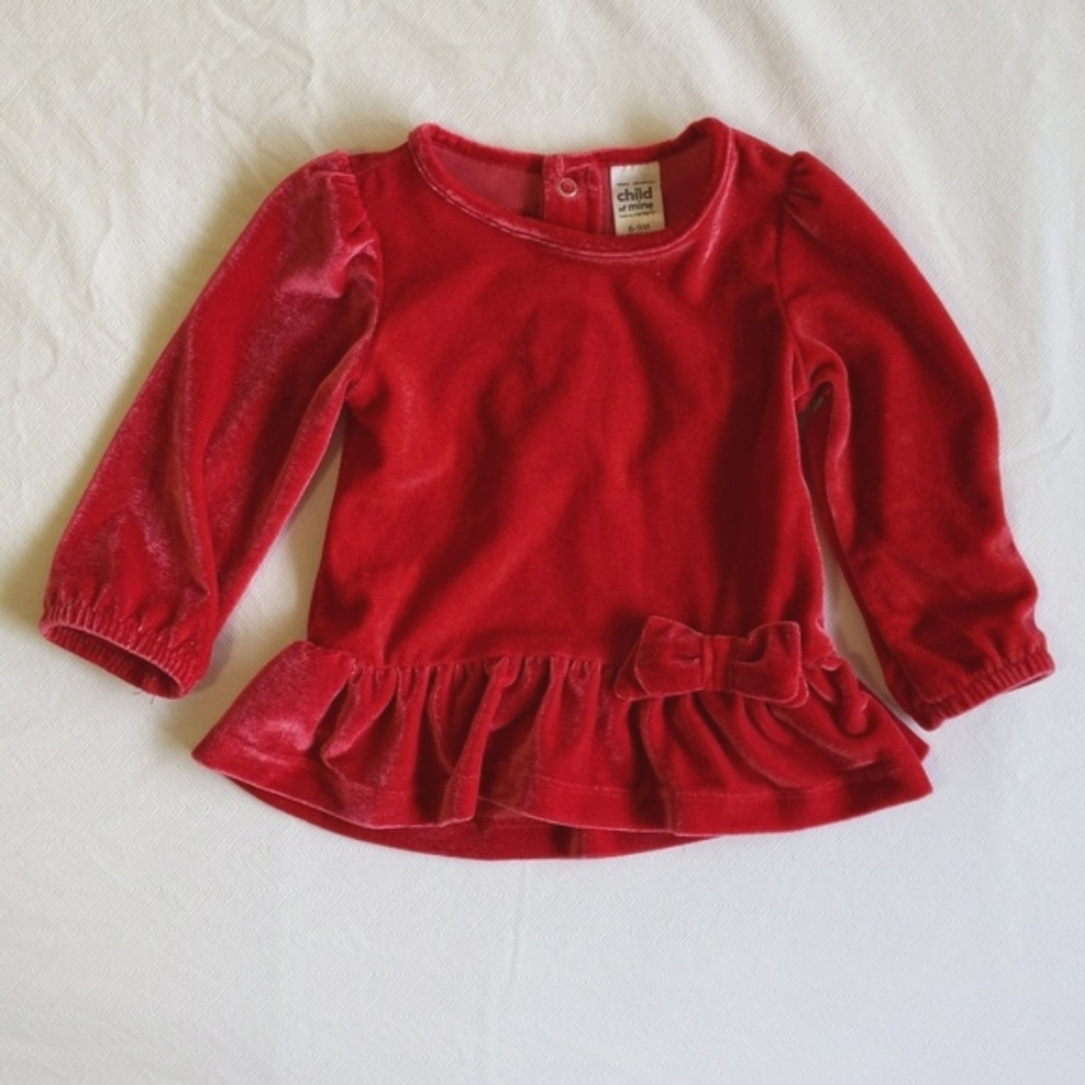 child of mine by carter's velvet peplum top with bow 6-9 months baby girl